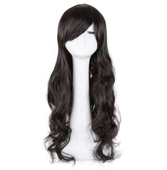 Cosplay Wig Fei-Fiber Show Heat Proof Long Curly Inclined Synthetic Hair Bangs Women Costume