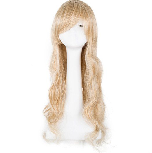 Cosplay Wig Fei-Fiber Show Heat Proof Long Curly Inclined Synthetic Hair Bangs Women Costume