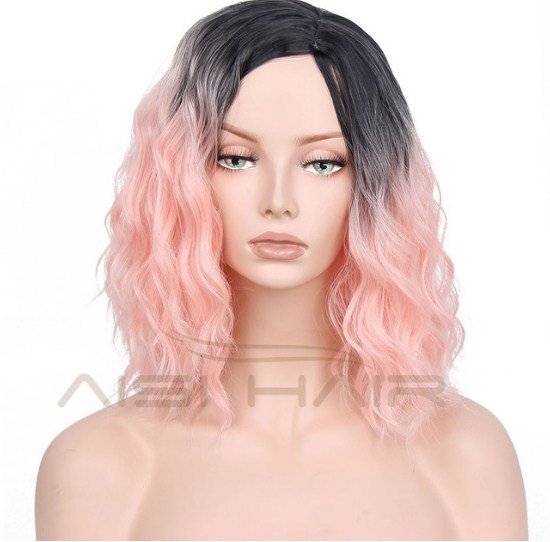 Synthetic Wig Ombre Red Blue Pink Short Black Hair Wigs for Women 14 inch