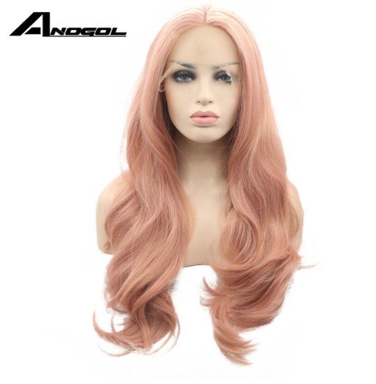 Natural Hairline Full Body Wave Hair Wigs For Women Mixed Pink Lace Front Wig Synthetic 24 inch