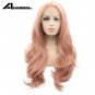 Natural Hairline Full Body Wave Hair Wigs For Women Mixed Pink Lace Front Wig Synthetic 26 inch
