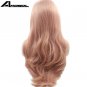 Natural Hairline Full Body Wave Hair Wigs For Women Mixed Pink Lace Front Wig Synthetic 26 inch