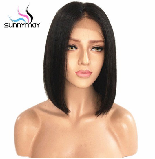 Lace Front Human Hair Wigs For Black Women Peruvian Remy Straight Pre Plucked Short Bob Wigs 16 inch