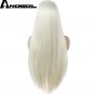 Long Straight High Temperature Fiber Heat Resistant Synthetic Lace Front Glueless Wig 28 inch