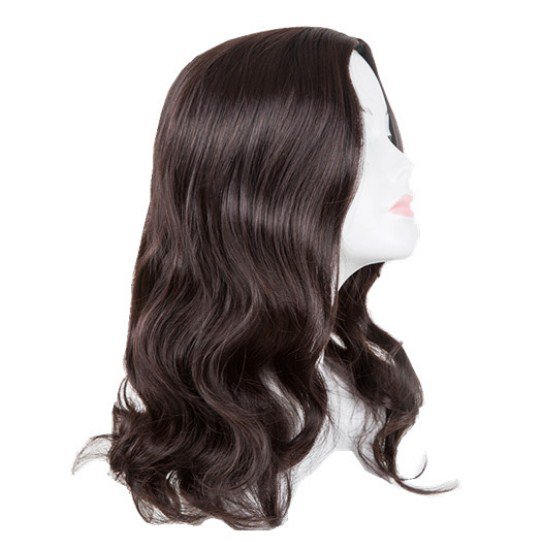 Fei-Show Wig Heat Resistant Synthetic Medium Dark Brown Line Part Curly Cosplay Hair