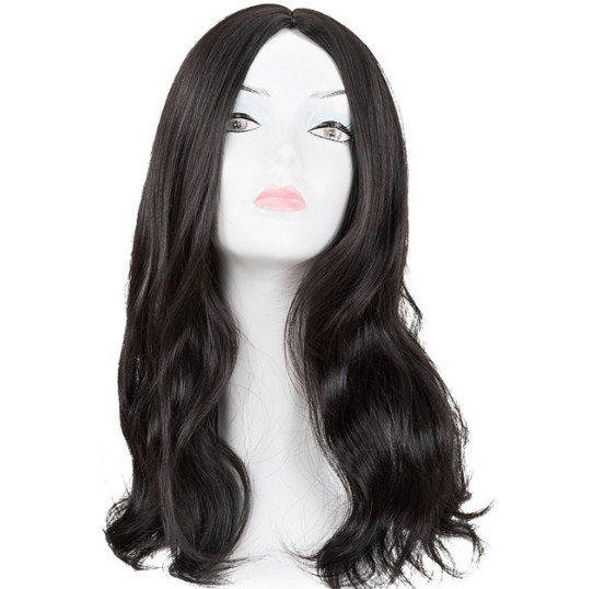 Fei-Show Wig Heat Resistant Synthetic Medium Dark Brown Line Part Curly Cosplay Hair