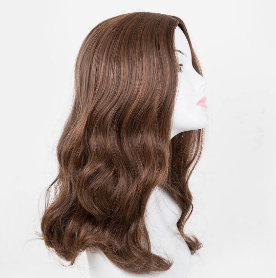 Fei-Show Wig Heat Resistant Synthetic Medium Dark Brown Line Part Curly Cosplay Hair