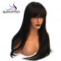 Straight Lace Front Human Hair Wigs With Brazilian Bangs Remy  16 inch