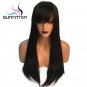 Straight Lace Front Human Hair Wigs With Brazilian Bangs Remy 18 inch