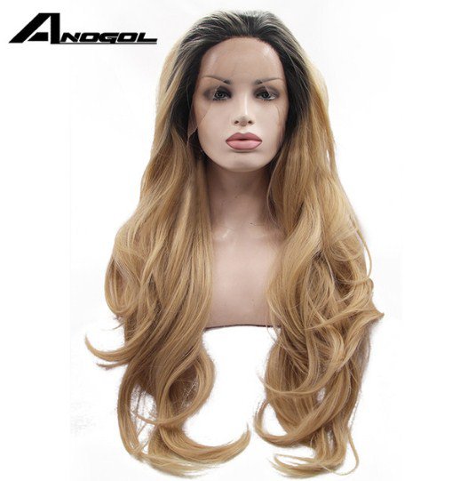 Lace Front Wig Glueless Synthetic Heat-resistant Fully Women Long Natural Wavy Hair Wigs 24 inch