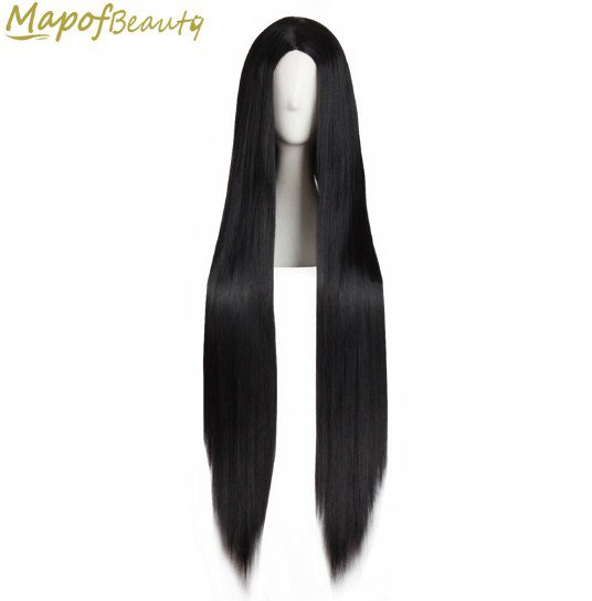100cm Cosplay Wig Black White Brown 4 Colors Heat Resistant Synthetic Wigs Women Ladies