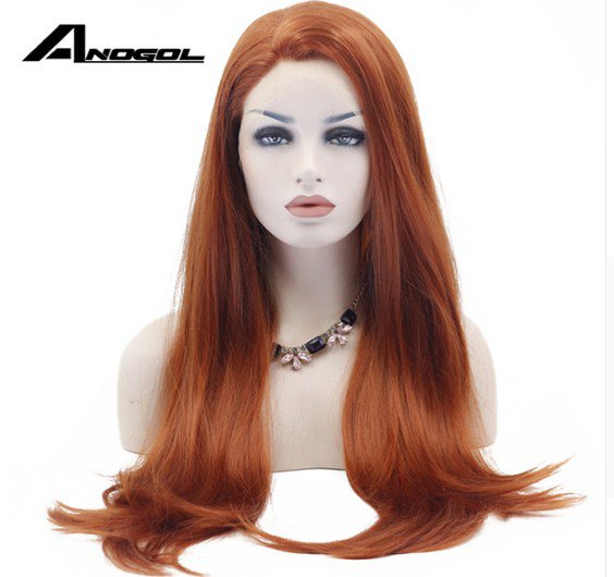 Long Straight Natural Glueless Lace Front Wig Synthetic High Temperature Fiber  Wigs 20 inch