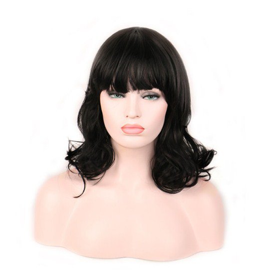 blonde heat resistant synthetic curly wigs with bangs short hair wigs for women
