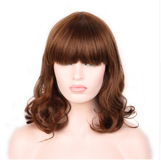 blonde heat resistant synthetic curly wigs with bangs short hair wigs for women