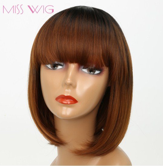 WIG Black Brown Bob Straight Short Hair Wigs for Black Women Synthetic High Temperature Fiber Wig