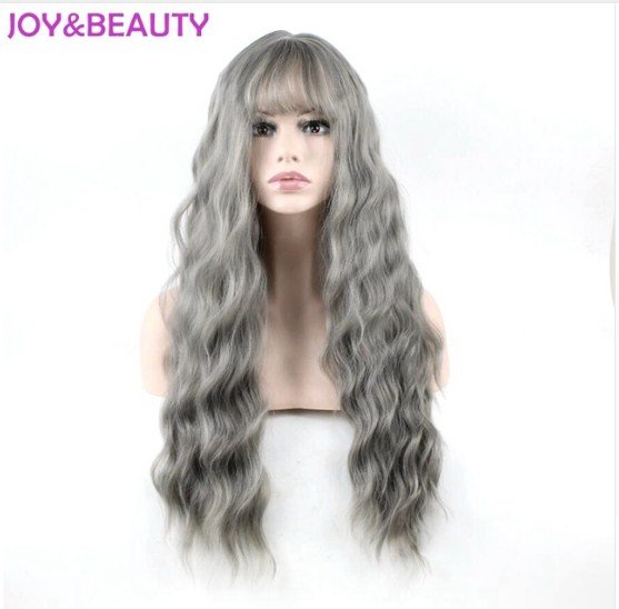 Curly Wig Curly Synthetic Wigs Matte gray color 26 inches High temperature Fiber wig