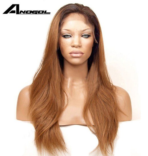 Long Straight Dark Roots Ombre Brown Synthetic Lace Front Wig Glueless  Fiber Hair Wigs 22 inches