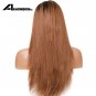 Long Straight Dark Roots Ombre Brown Synthetic Lace Front Wig Glueless Fiber Hair Wigs 26 inches