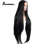 Long Natural Wave Middle Part High Temperature Fiber Glueless Black Synthetic Hair Lace Front Wigs