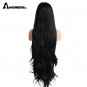 Long Natural Wave Middle Part High Temperature Fiber Glueless Black Synthetic Hair Lace Front Wigs