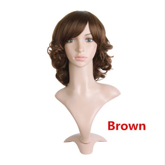 Curly Black Light Dark brown Synthetic women hair Cosplay Nautral wigs 40cm Heat Resistant Ladies