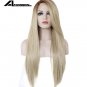 Glueless Long Straight Ombre Brown to Blonde Synthetic Lace Front Wig 18 inches