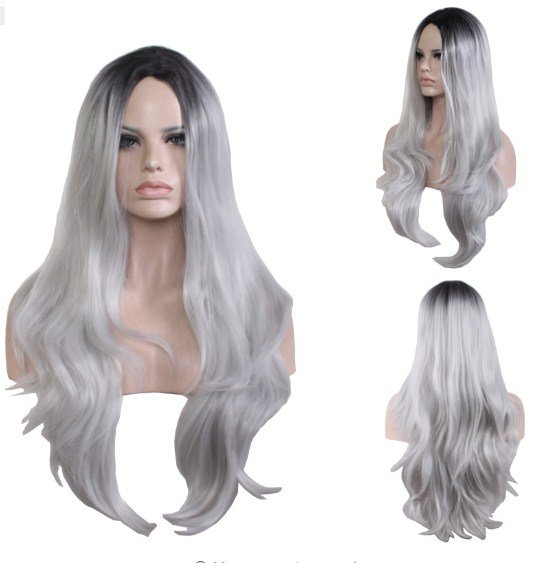 hair wigs heat resistant synthetic wigs long wavy wig woman black gray wig