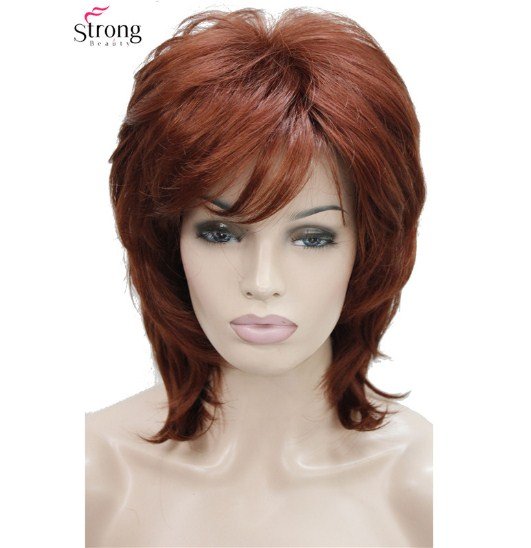 Short Shaggy Layered Copper Red Classic Cap Full Synthetic Wig Kanekalon Women's Wigs