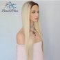Glueless Brown Roots To Light Blond Straight Heat Resistant Synthetic Front Lace Wig 26 inches