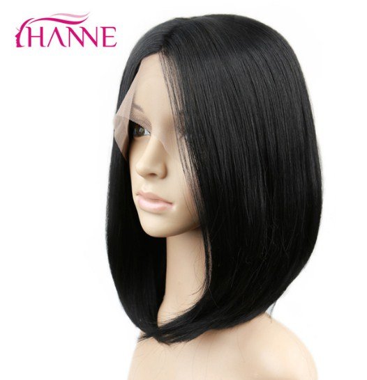 Synthetic Lace front Wig With Combs Natural Black Heat Resistant Straight Hair short Bob wigs
