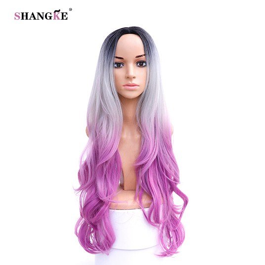 Long Wavy Synthetic Wigs For Black Women Pink Ombre Wig Heat Resistant Synthetic Female Hair Wig