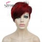 Short Side Bang Red Asymetrical Straight Wig Full Synthetic Wigs