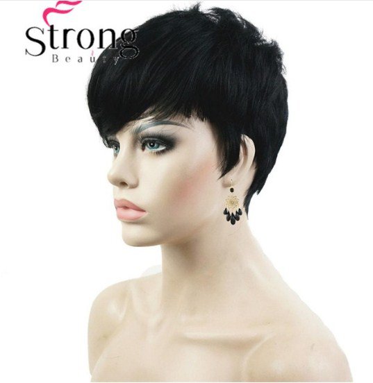 Short Side Bang Red Asymetrical Straight Wig Full Synthetic Wigs