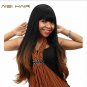 synthetic Ombre Wigs For Black Women Long Wavy Cosplay Dark Brown Hair With Neat Bangs Hairstyle