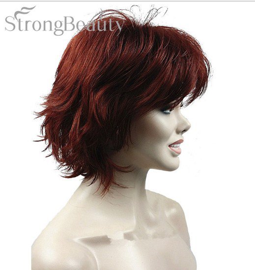 Synthetic Fake Wigs Brown Black Blonde Short Wavy Fluffy Layered Cut Wigs With Bangs