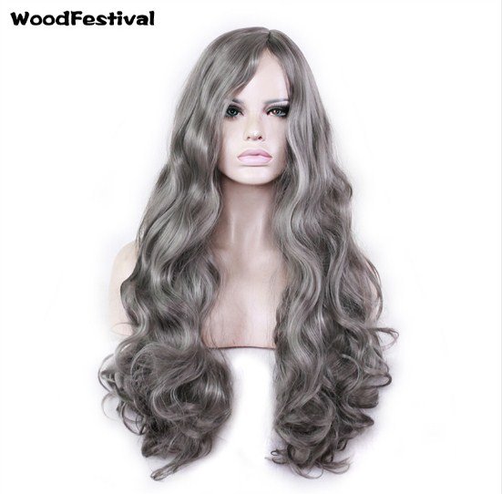 long wavy dark grey wig cosplay women heat resistant hair synthetic wigs