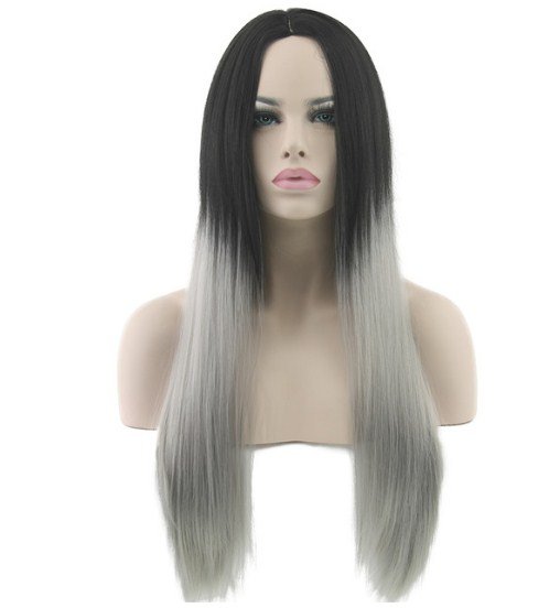 Hair Straight Long Wigs White Synthetic Hair Heat Resistant Gray Omber Hair Women Wig