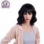 Short Loose Wavy Synthetic Wigs with Fringe Hair Natural Black High Temperature Fiber Bobo Afro Wig