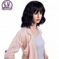 Short Loose Wavy Synthetic Wigs with Fringe Hair Natural Black High Temperature Fiber Bobo Afro Wig