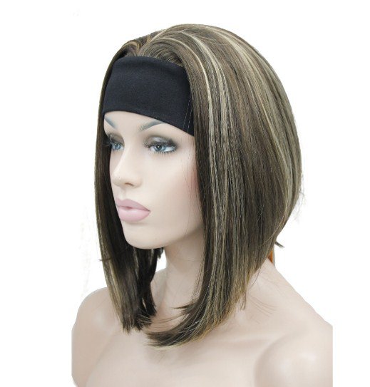 Medium length Natural Straight 3/4 Wigs Black/Blonde Women's Headband Wig