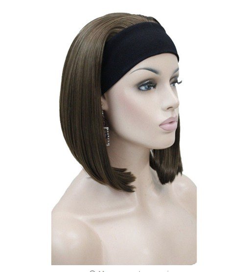 Medium length Natural Straight 3/4 Wigs Black/Blonde Women's Headband Wig