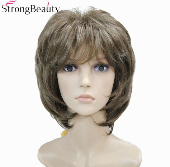 Blonde Wigs Highlights Short Straight Hair Lady's Synthetic Wig 12 inches