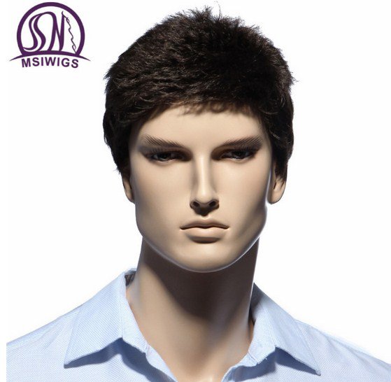Straight Short Men Wigs Heat Resistant Japanese Fiber Dark Brown Natural Hair Male Synthetic Wig
