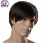 Short Straight Synthetic Men Wigs Dark Brown Color Natural Male Wig with Side Bangs