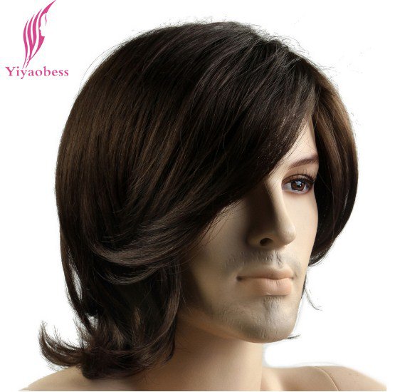 Short Dark Brown Mens Wigs Heat Resistant Synthetic Hair European Male Wig