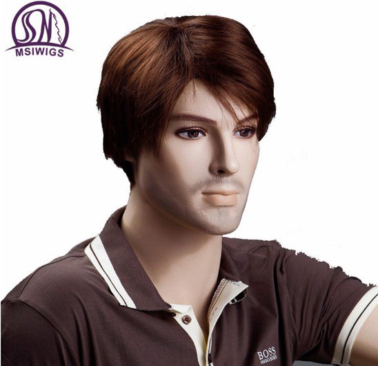 Red Mens Wigs 8 Inches Short Straight Wig for Men Toupee Heat Resistant