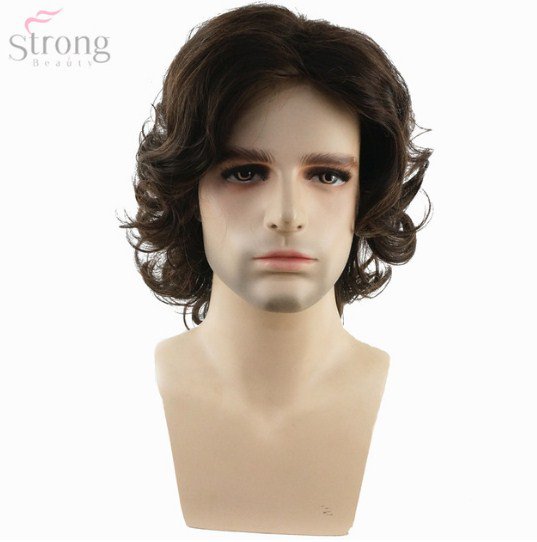 StrongBeauty Men Wig Brown Medium Curly Synthetic Natural Full Wigs