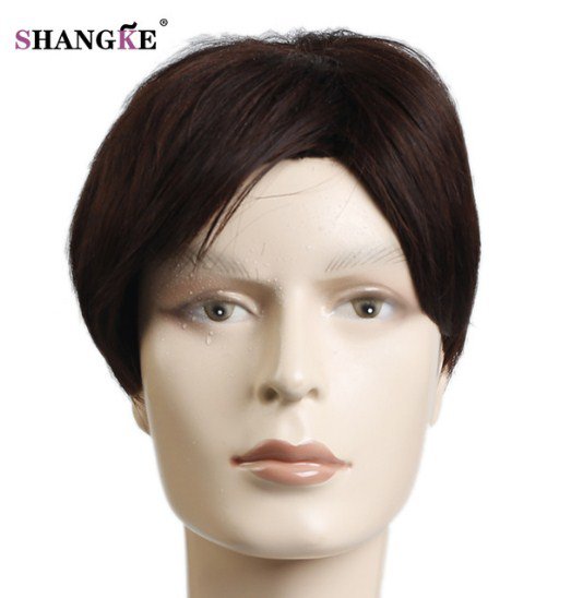 Short Wigs For Black White Men Natural Black Hair Pieces Straight Men's Wigs Hair