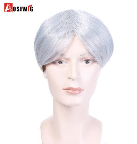 Wig Silver Short Straight Wig Costume Halloween Party Heat Resistant Synthetic Hair Cosplay Wigs