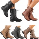 Womens Combat Military Boots Lace Up Buckle